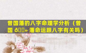 曾国藩的八字命理学分析（曾国 🌻 藩命运跟八字有关吗）